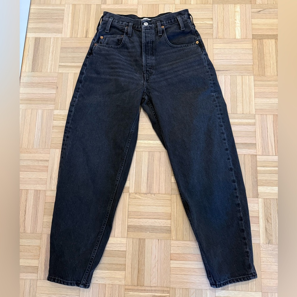 Re/Done Black High-Waisted Barrel Leg Jeans
